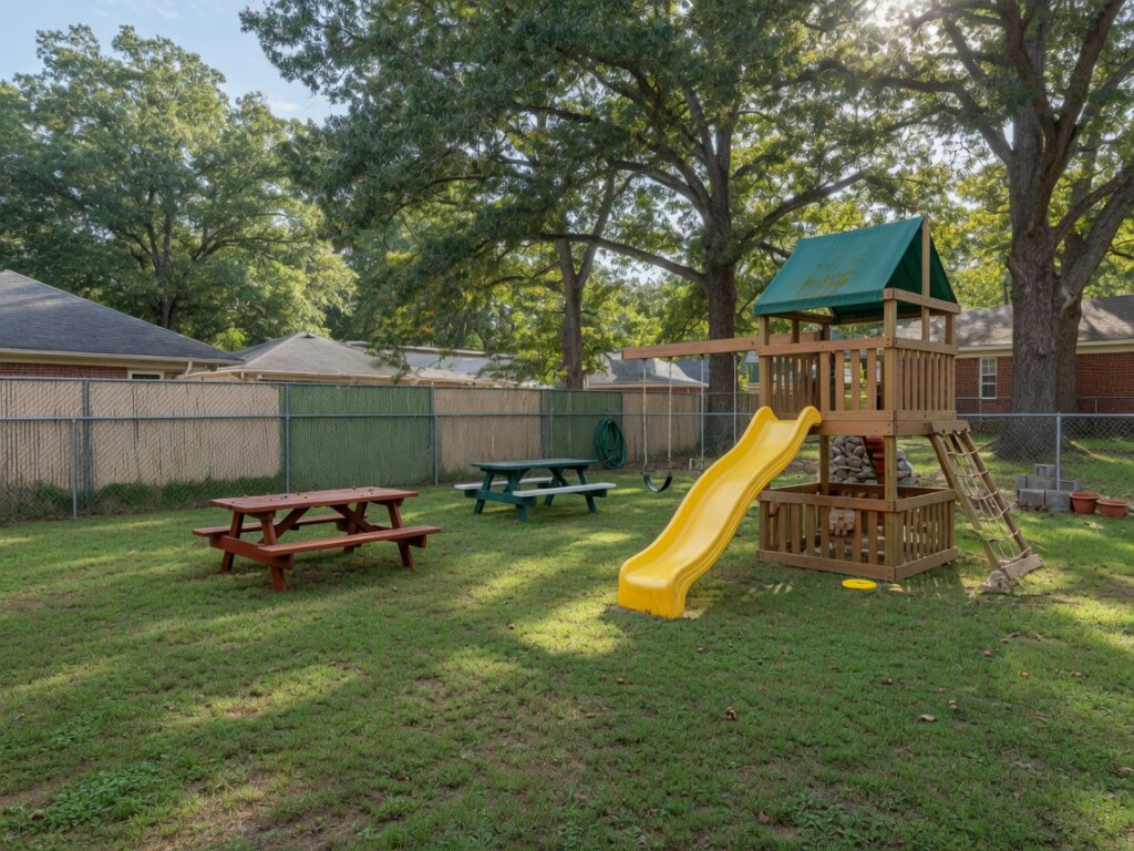Fenced backyard for a birthday party