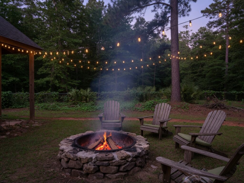 Backyard fire pit for an evening