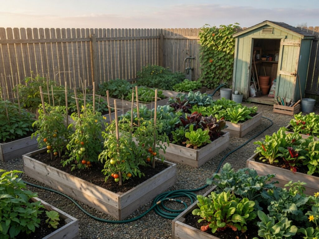 Raised-bed plot in a community garden