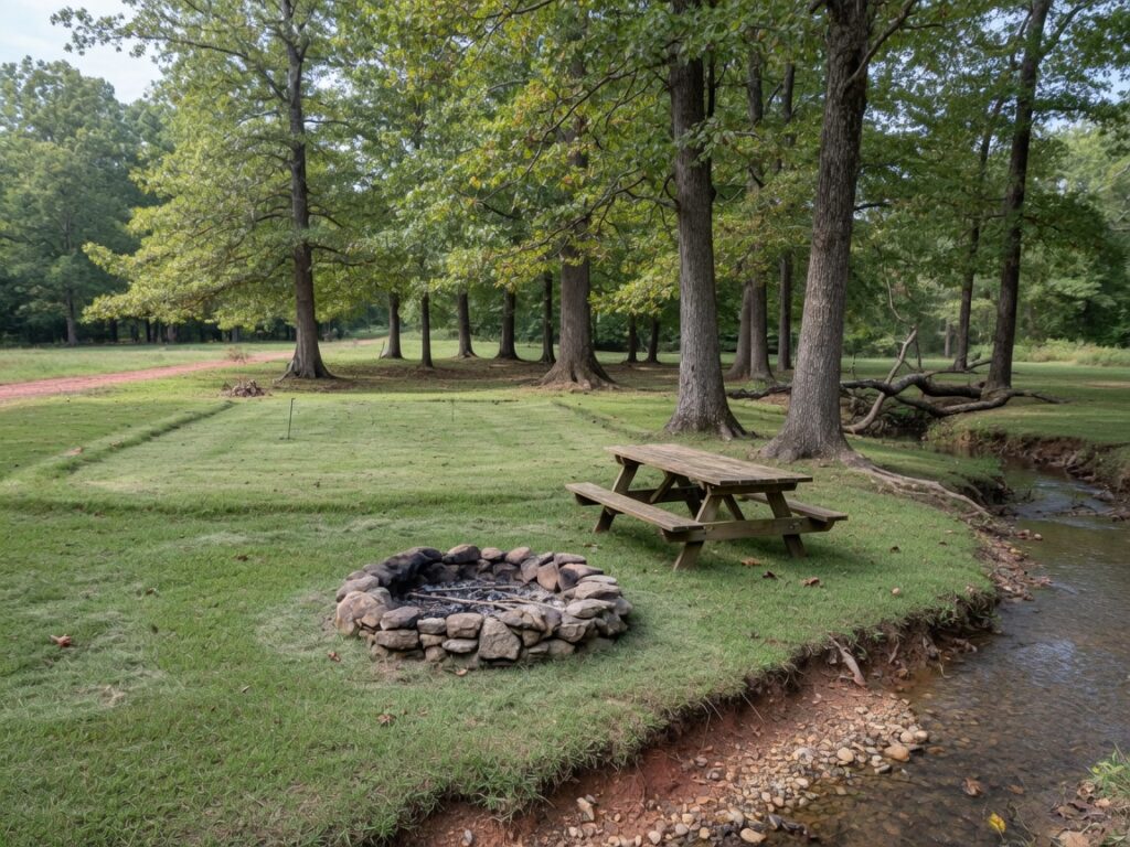 Tent campsite on a farm