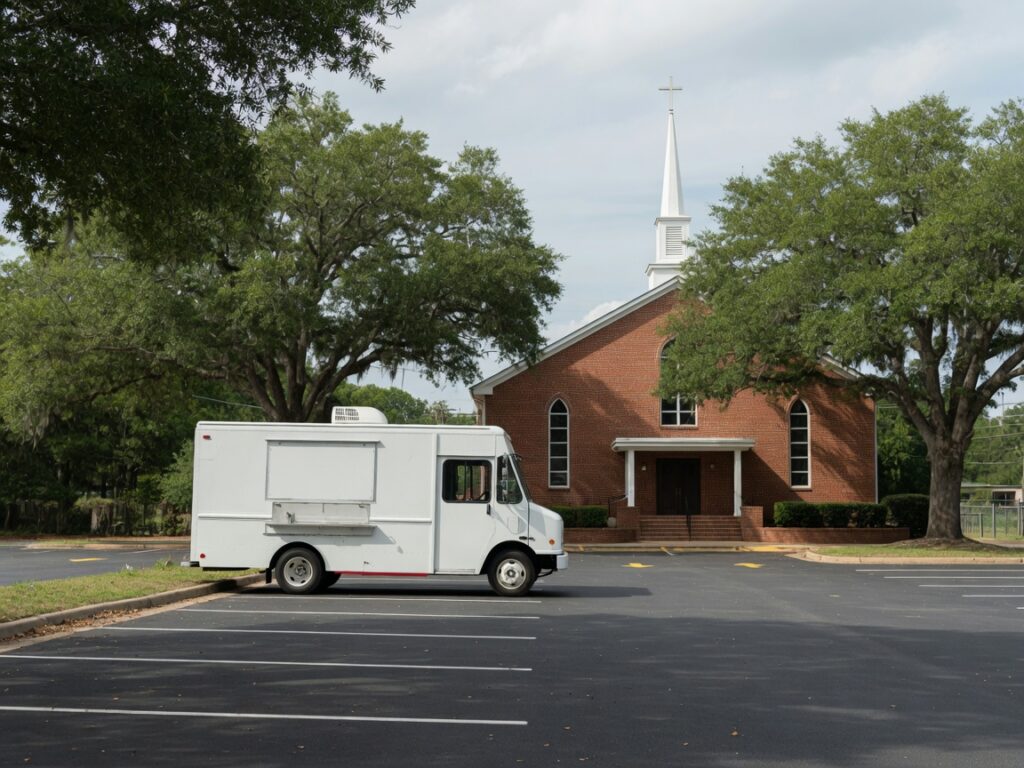 Food truck spot in a church parking lot