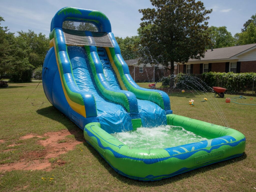 Inflatable water slide with splash pool