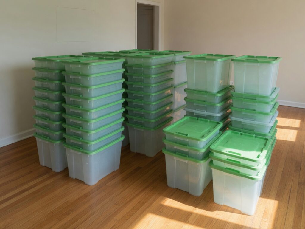 30 plastic moving bins, delivered