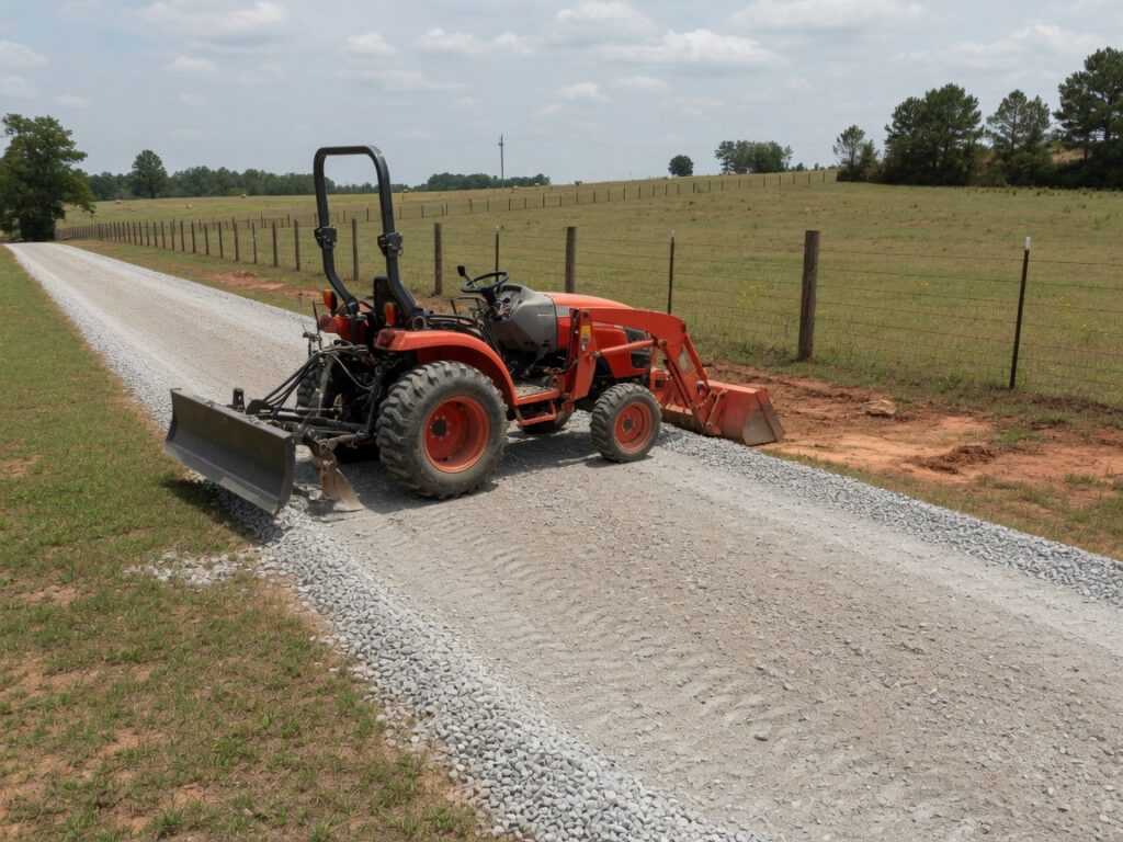 Tractor with box blade (owner drives)