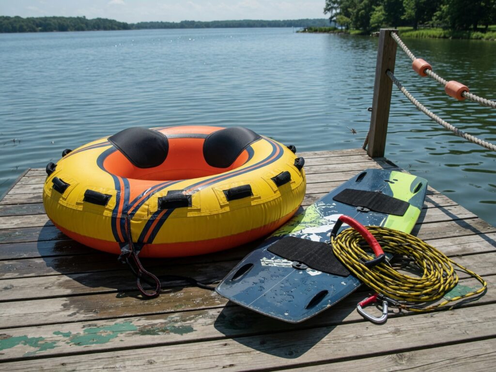 Towable tube and wakeboard set