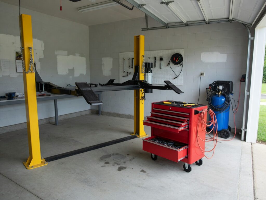 Two-post car lift bay by the hour
