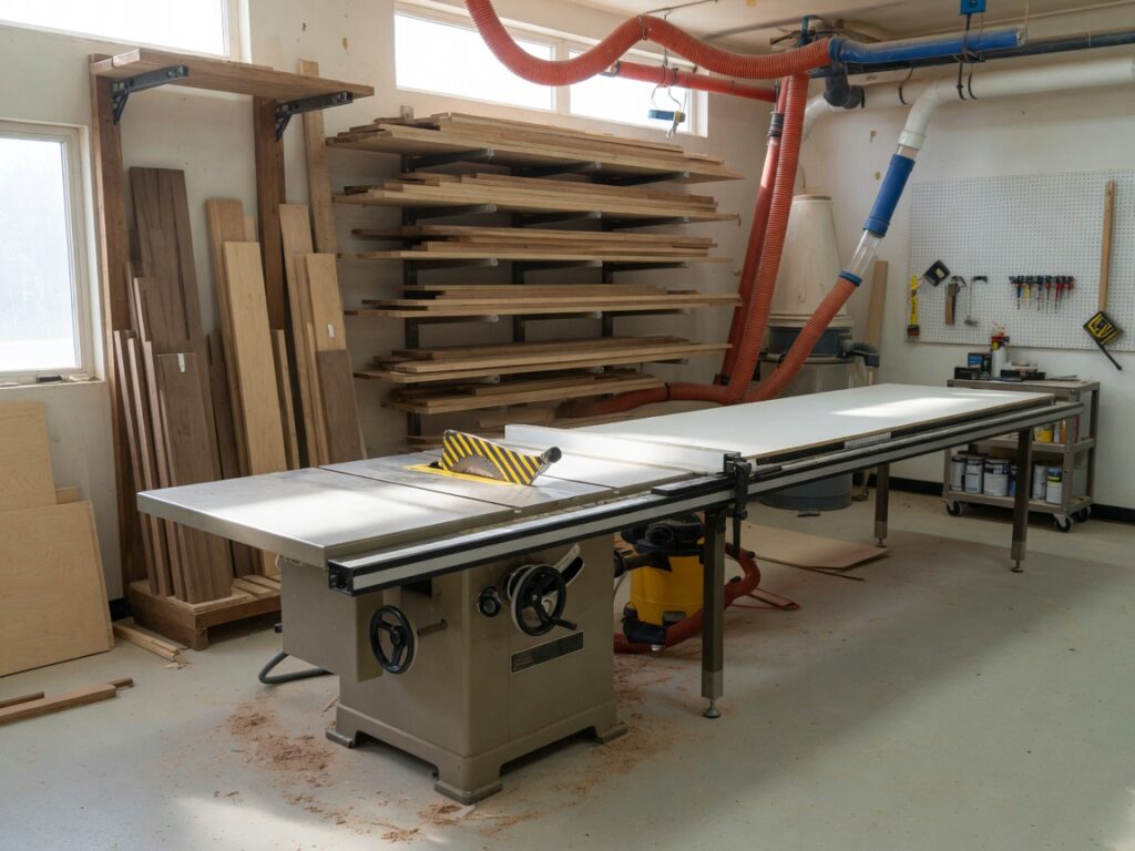 Cabinet table saw time in a club woodshop